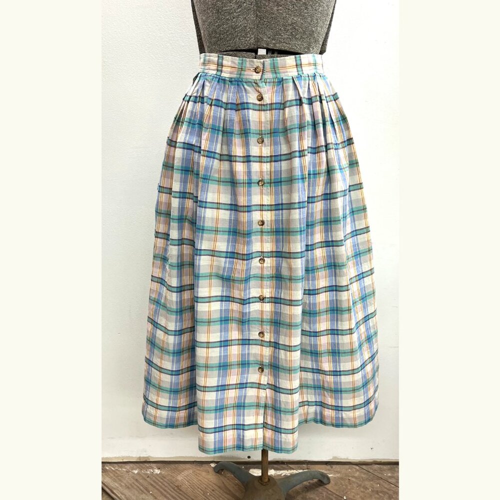 Vintage Madras Plaid Preppy Skirt | Midi | Size 6 | 1980s